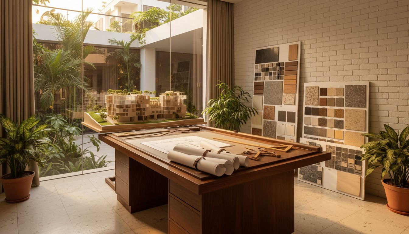 FrostFlip design studio — architects reviewing a switchable glass installation plan