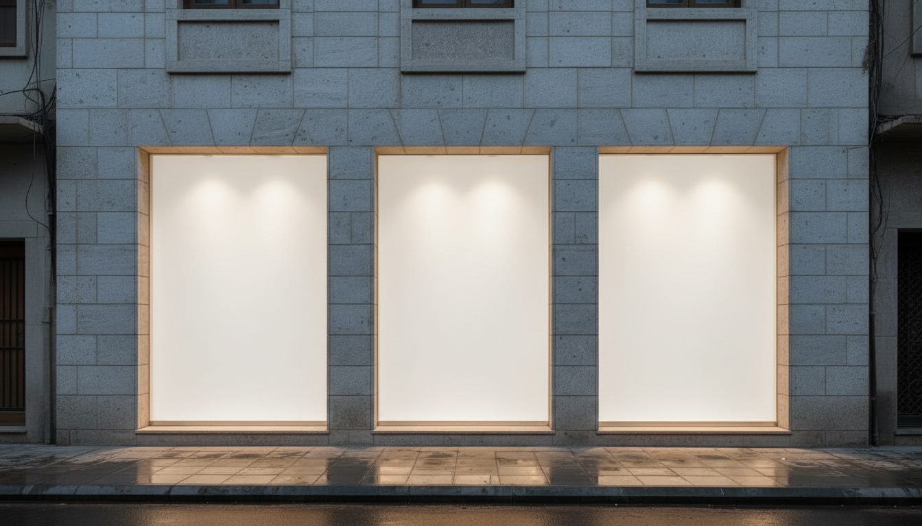 Same storefront glass frosted, concealing the display
